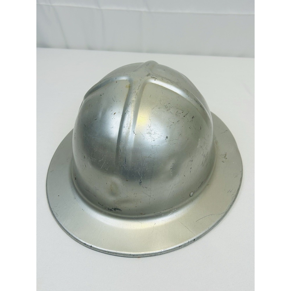 Vintage Aluminum Silver Hard Hat Adjustable 12 1/2 X 10 3/4 Full Brim Helmet